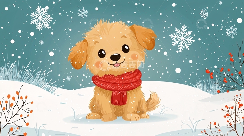 高清大图下载【趣麦麦图】可爱小狗雪景图