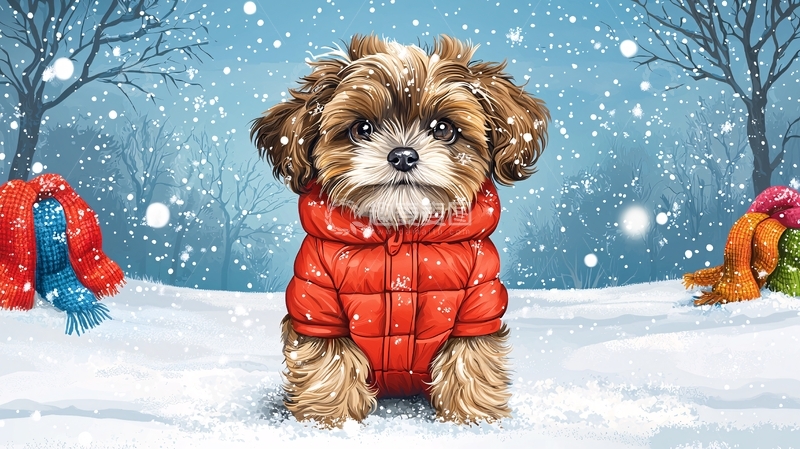 高清大图下载【趣麦麦图】冬天小狗