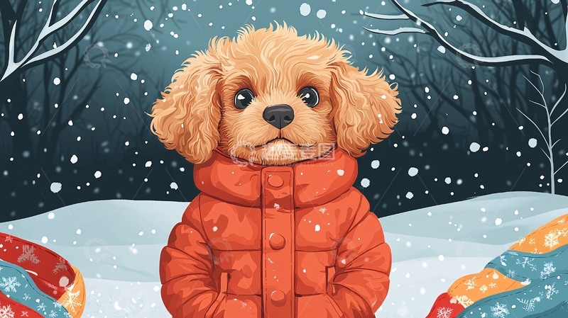 高清大图下载【趣麦麦图】穿着羽绒服的小狗