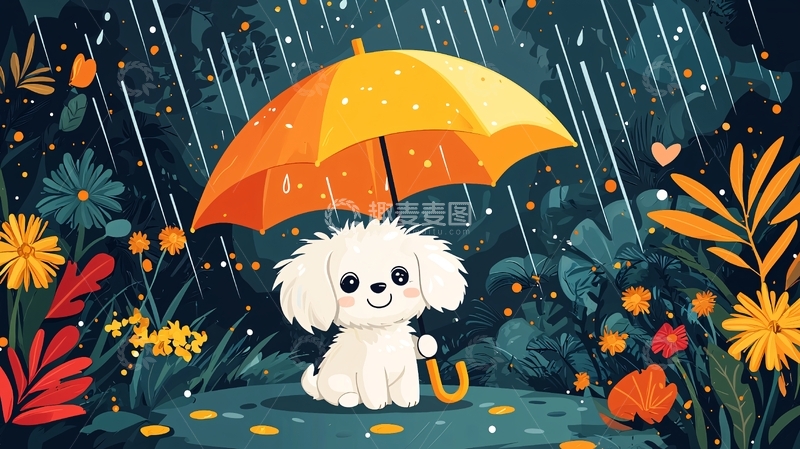高清大图下载【趣麦麦图】雨中小白狗