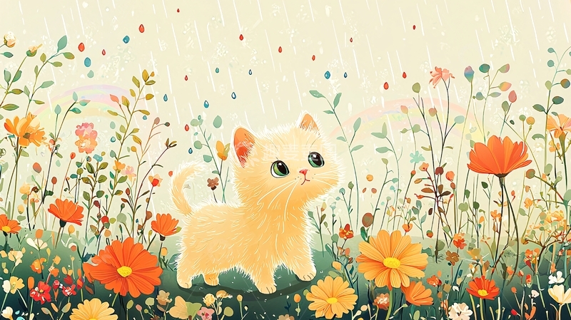 高清大图下载【趣麦麦图】小猫在花丛中玩耍