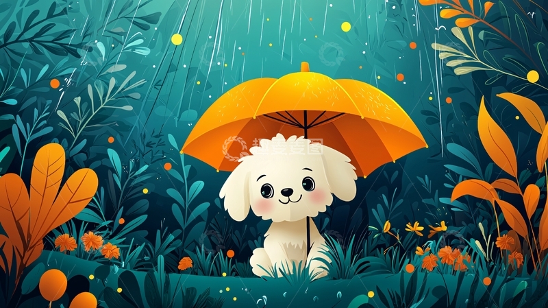 高清大图下载【趣麦麦图】雨中小白狗