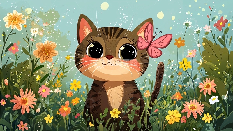 高清大图下载【趣麦麦图】可爱猫咪花丛