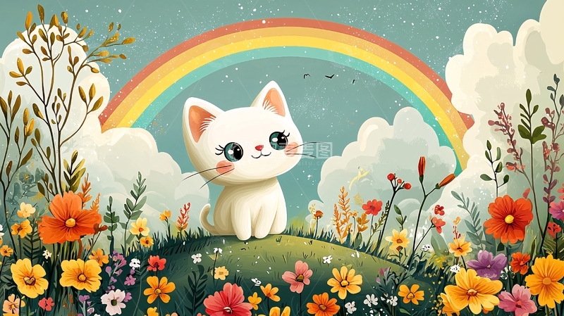 高清大图下载【趣麦麦图】彩虹下的小猫