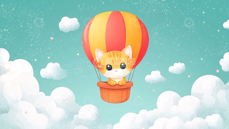 高清大图下载【趣麦麦图】卡通猫咪热气球