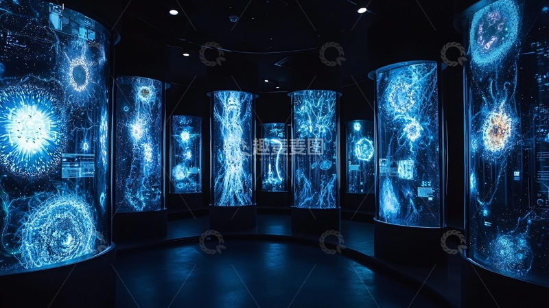 高清大图下载【趣麦麦图】蓝色光柱中发光的细胞图像