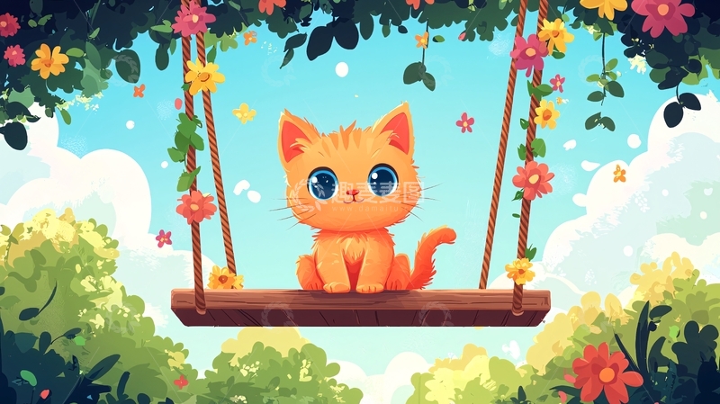 高清大图下载【趣麦麦图】可爱猫咪荡秋千