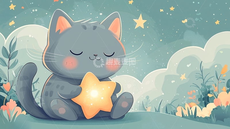 高清大图下载【趣麦麦图】抱着星星的猫咪