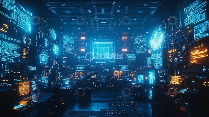 高清大图下载【趣麦麦图】蓝色科技感数据中心