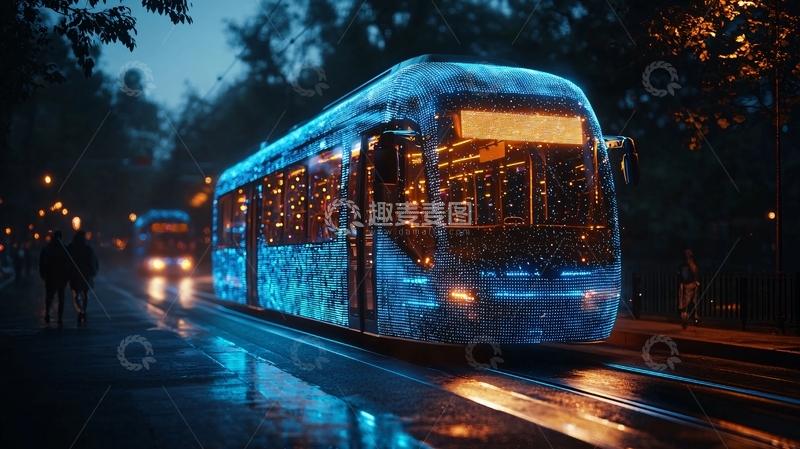 高清大图下载【趣麦麦图】夜景电车