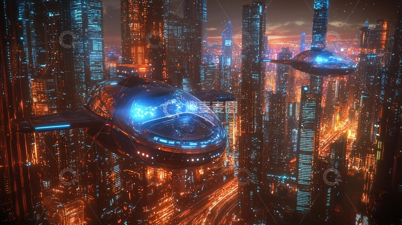 高清大图下载【趣麦麦图】未来都市飞船