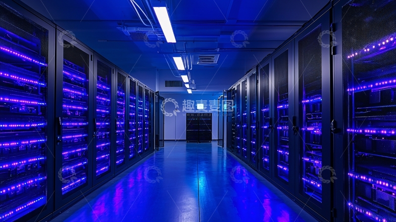 高清大图下载【趣麦麦图】蓝色灯光下的服务器机房