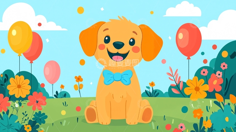 高清大图下载【趣麦麦图】卡通金毛犬
