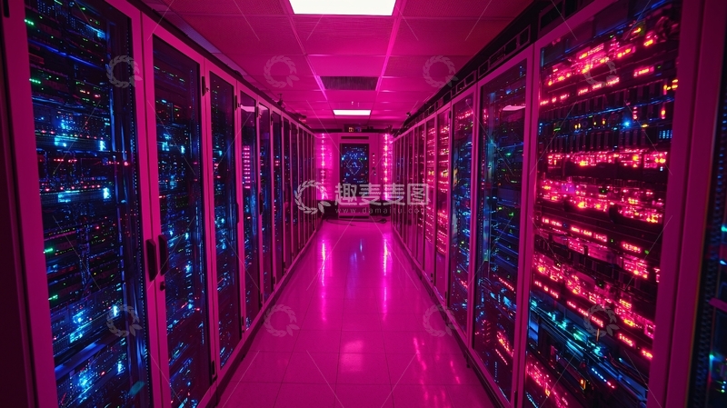 高清大图下载【趣麦麦图】粉色灯光下的服务器机房