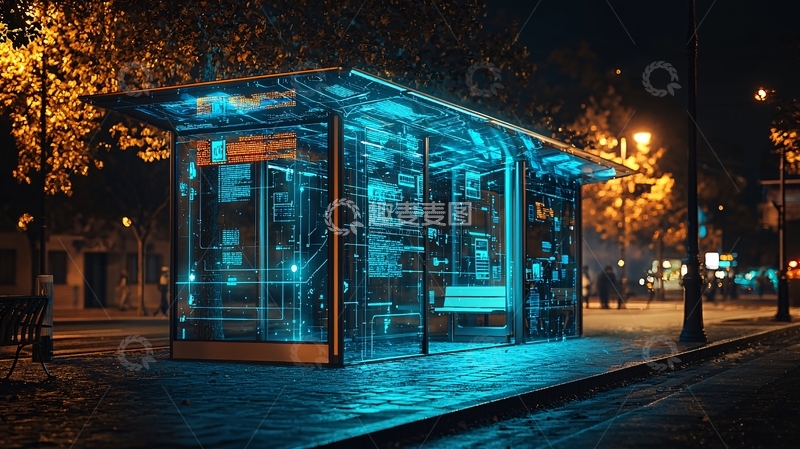 高清大图下载【趣麦麦图】夜景公交车站