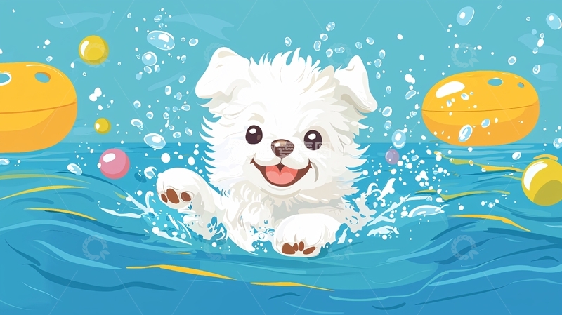 高清大图下载【趣麦麦图】可爱小狗游泳