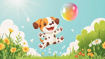 可爱小狗玩泡泡