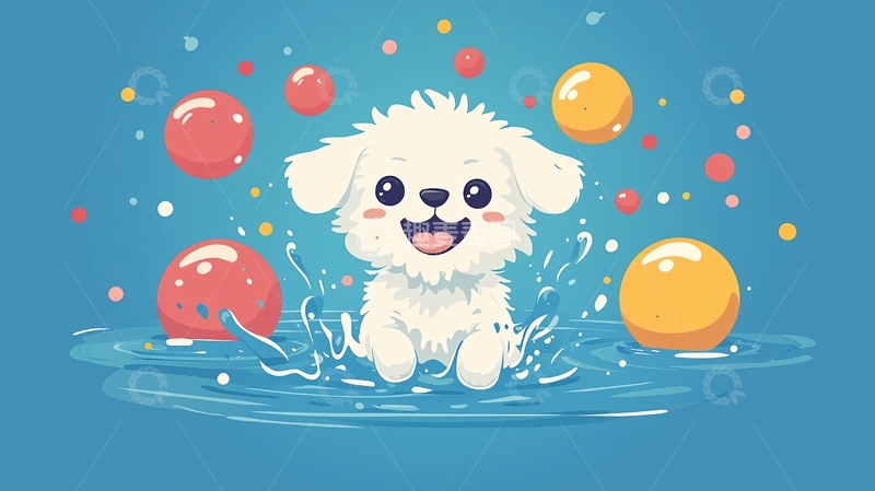 高清大图下载【趣麦麦图】可爱小狗玩水