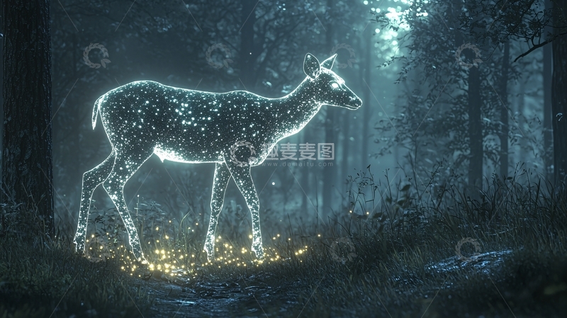 高清大图下载【趣麦麦图】梦幻森林发光小鹿