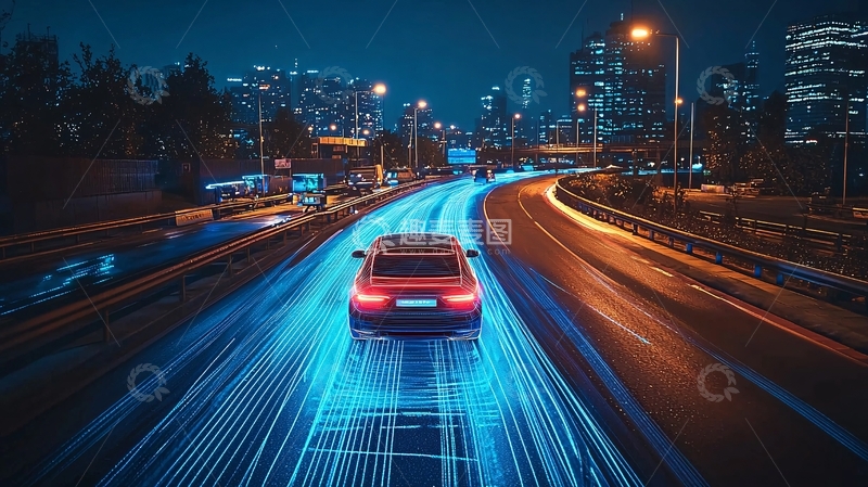 高清大图下载【趣麦麦图】夜晚城市高速公路汽车