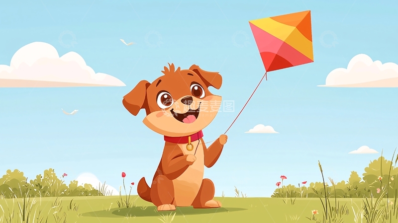 高清大图下载【趣麦麦图】小狗放风筝