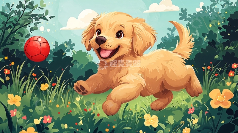 高清大图下载【趣麦麦图】金毛幼犬玩耍