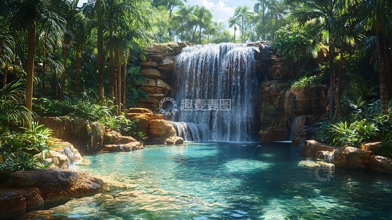 高清大图下载【趣麦麦图】热带雨林瀑布景观
