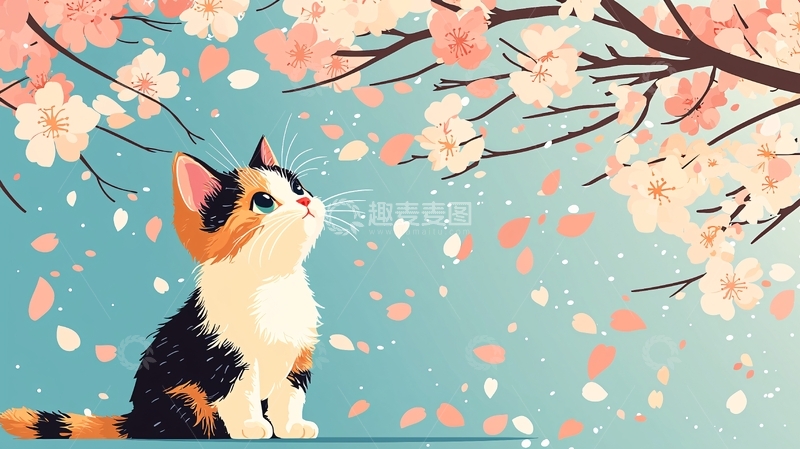 高清大图下载【趣麦麦图】猫咪赏樱