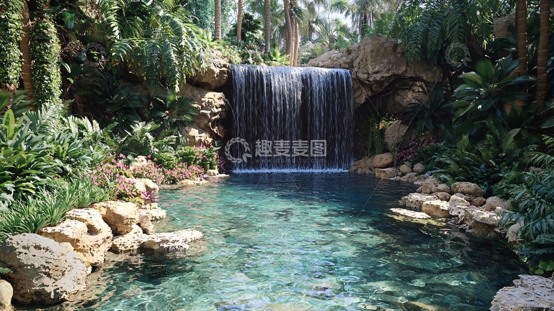 高清大图下载【趣麦麦图】热带雨林瀑布景观