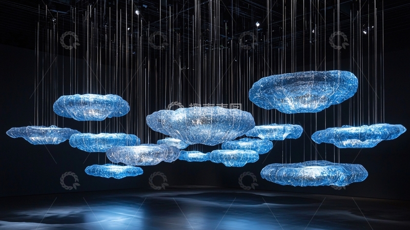 高清大图下载【趣麦麦图】蓝色水晶吊灯群