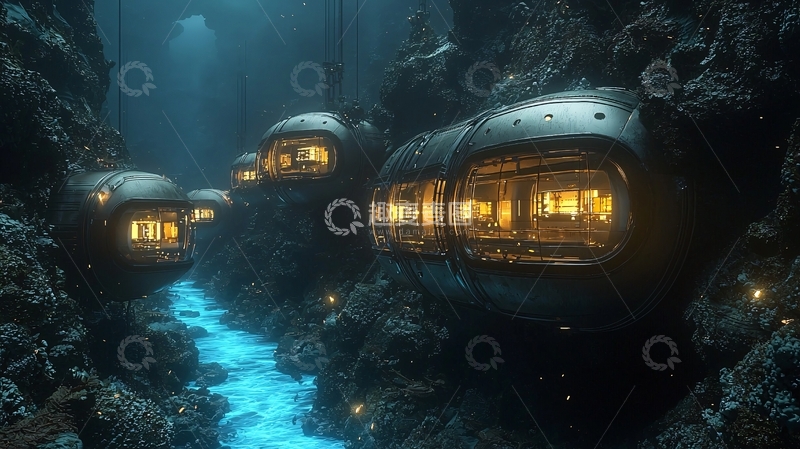 高清大图下载【趣麦麦图】深海峡谷发光小屋