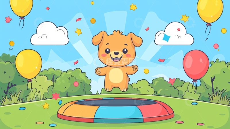 高清大图下载【趣麦麦图】卡通小狗蹦床