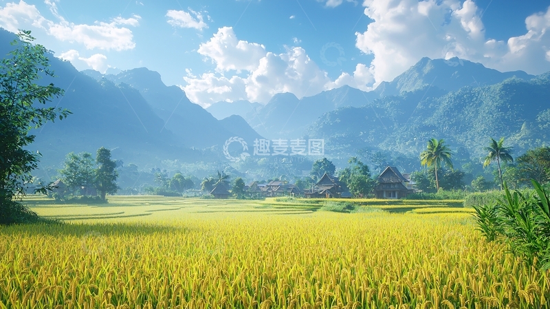 高清大图下载【趣麦麦图】阳光下的稻田风光