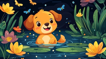 可爱小狗水中嬉戏