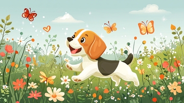 可爱小狗花田嬉戏