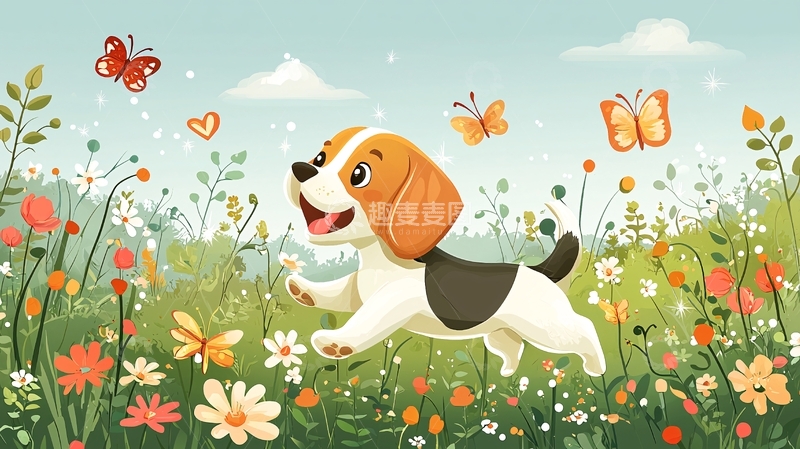 高清大图下载【趣麦麦图】可爱小狗花田嬉戏