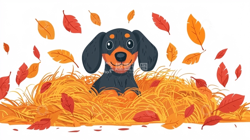 高清大图下载【趣麦麦图】秋日小猎犬落叶堆