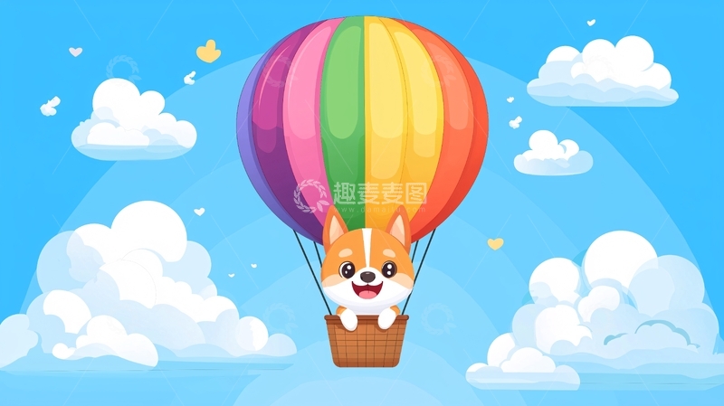 高清大图下载【趣麦麦图】卡通柯基热气球