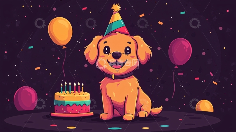 高清大图下载【趣麦麦图】生日快乐金毛犬