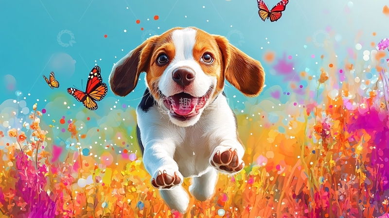 高清大图下载【趣麦麦图】快乐奔跑的小猎兔犬