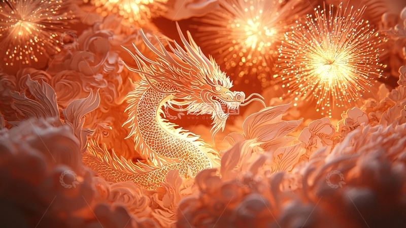 高清大图下载【趣麦麦图】祥龙腾飞烟火盛景