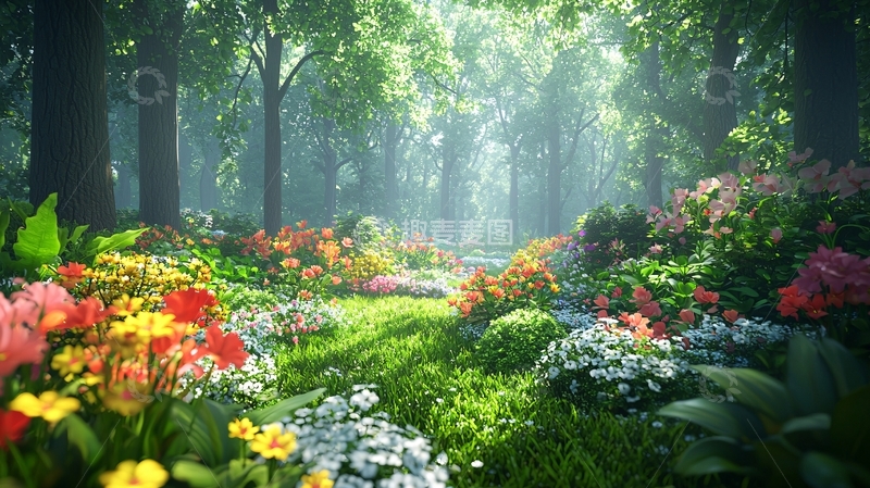 高清大图下载【趣麦麦图】阳光森林花海小路