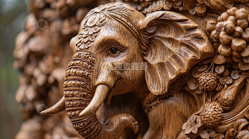 高清大图下载【趣麦麦图】木雕大象