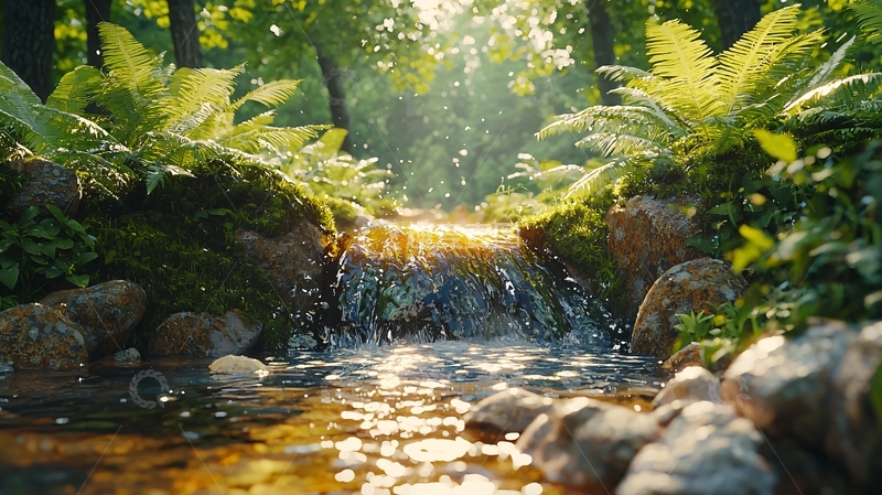 高清大图下载【趣麦麦图】阳光森林小溪