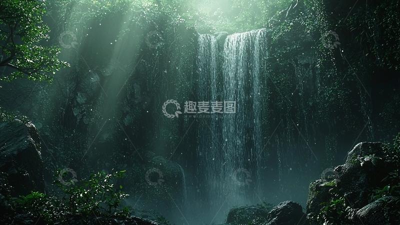 高清大图下载【趣麦麦图】热带雨林瀑布