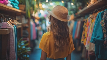 女士在服装店购物背影