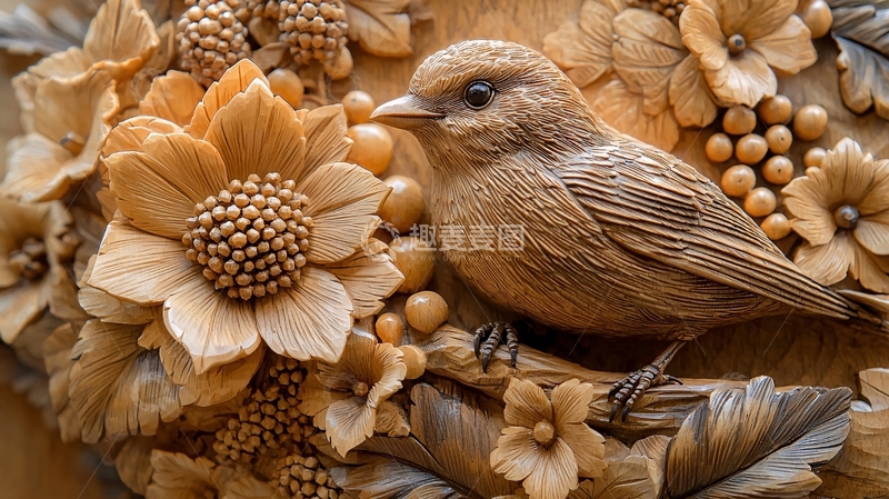高清大图下载【趣麦麦图】木雕小鸟