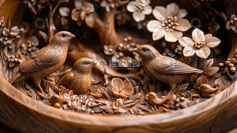 高清大图下载【趣麦麦图】木雕鸟