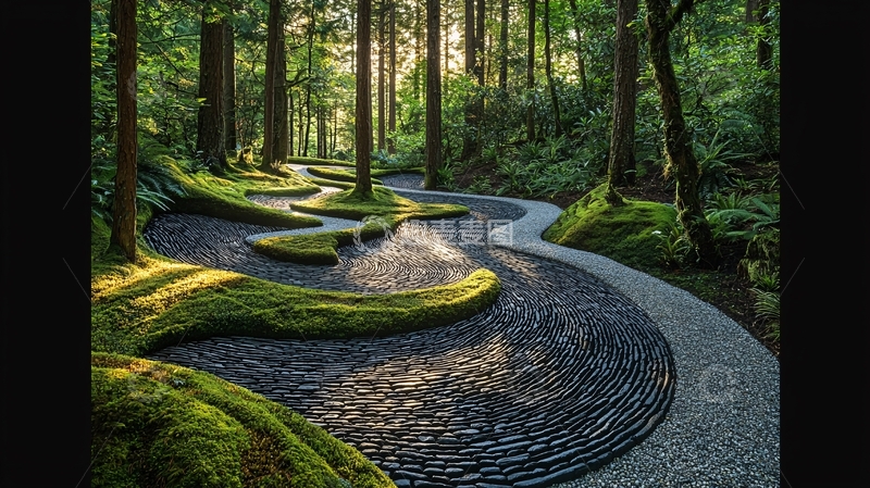 高清大图下载【趣麦麦图】蜿蜒曲折的日式枯山水花园