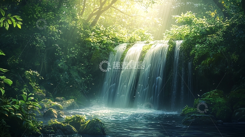 高清大图下载【趣麦麦图】热带雨林瀑布